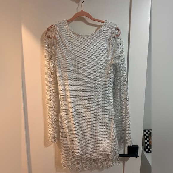 12th Tribe Anna White Rhinestone Mesh Mini Dress - Picture 2 of 5
